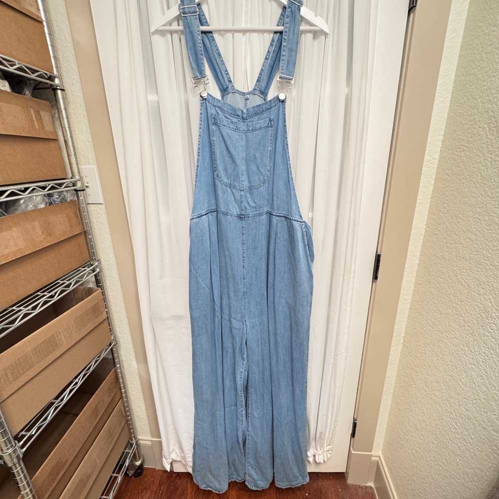 Unbranded Light Wash Denim Wide Leg Overalls Jumpsuit Womens 2XL Casual Bibs